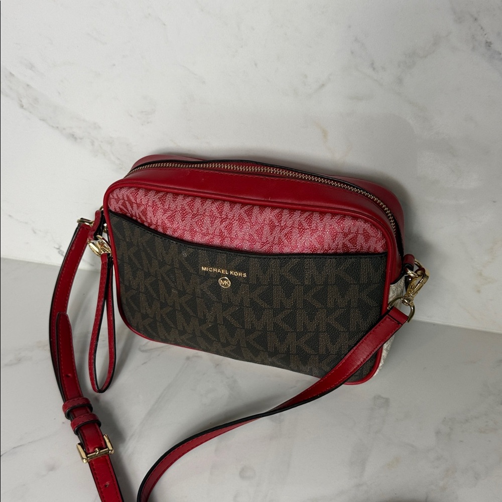 NWT Michael Kors Jet Set Large Metallic Signature Logo Crossbody Bag - Picture 5 of 9